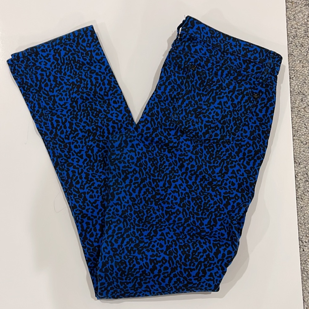 NWOT BLUE LEOPARD PRINT SKINNY LEG PANTS SZ 11 - Picture 5 of 7